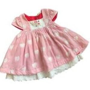 Girls Pink Heart Dress Size‎ 4 Wild Flowers Short Sleeve Lace Trim Ruffle